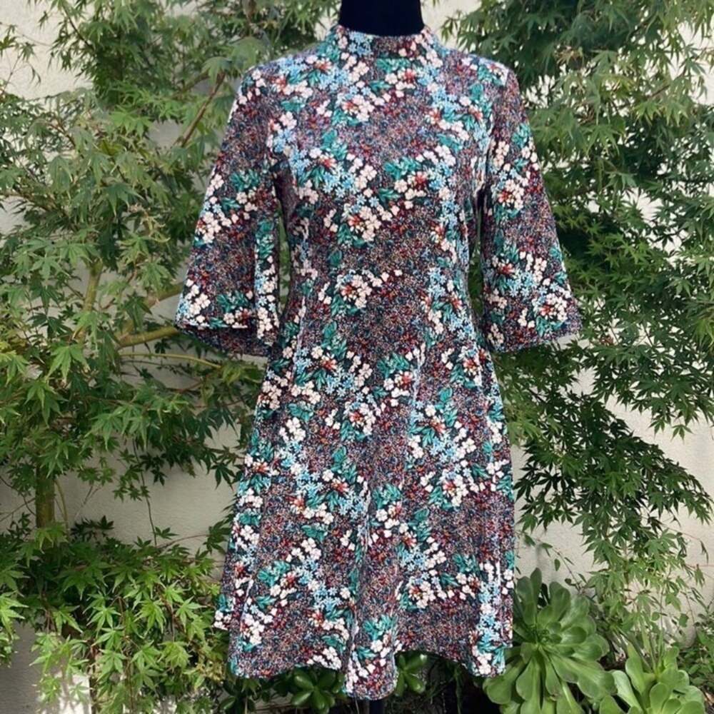 Zara Whimsigoth Floral Mini Dress with Bell Sleeves Size XS